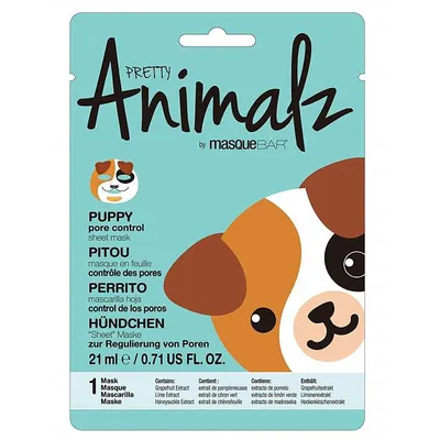 Masque Bar Pretty Animalz, Puppy Pore Control Sheet Mask (Oczyszczająca maska do twarzy na tkaninie `Piesek`)