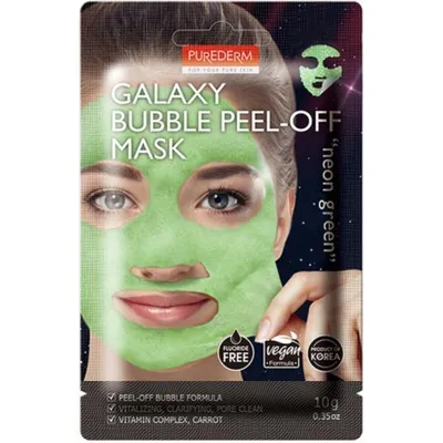 Purederm Galaxy, Neon Green,  Bubble Peel-Off Mask (Wybielająca maska-peel-off)