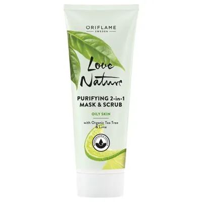 Oriflame Love Nature, Purifying 2-in-1 Mask & Scrub with Organic Tea Tree & Lime (Oczyszczająca maseczka i scrub 2w1 z organicznym drzewem herbacianym i limonką)