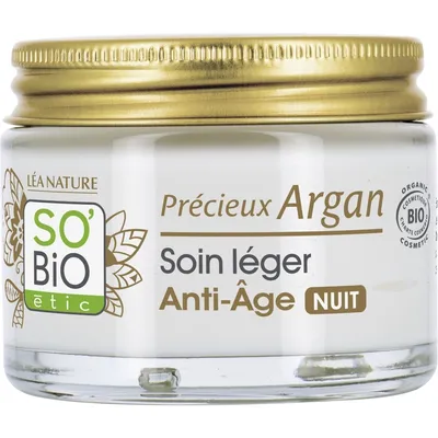 SO'BiO Etic Precieux Argan, Soin Leger Anti-Age Nuit (Lekki krem przeciwzmarszczkowy na noc)