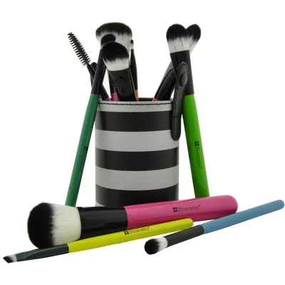 BH Cosmetics 10 pc Pop Art Brush Set (Zestaw 10 pędzli etui w paski)