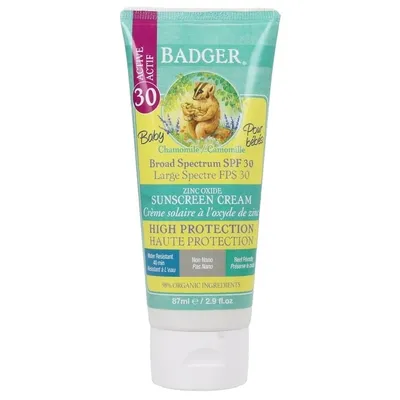 Badger Sunscreen Cream Chamomile and Calendula SPF 30 (Krem przeciwsłoneczny dla niemowląt z rumiankiem i nagietkiem SPF 30)