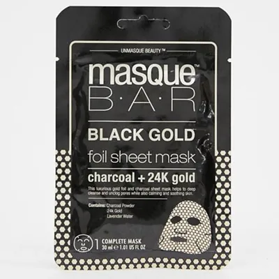 Masque Bar Black Gold Foil Sheet Mask Charcoal + 24K Gold (Maseczka w płachcie z węglem i złotą folią 24k)