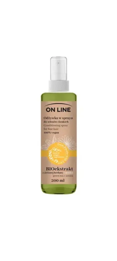 On Line From Plants With Love, Odżywka w sprayu do włosów cienkich `BIOekstrakt z zielonej herbaty i arnika`