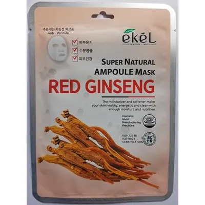 Ekel Red Ginseng Super Natural Ampoule Mask Pack (Maseczka w płacie do twarzy z ekstraktem z żeń-szenia)
