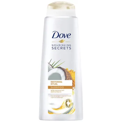 Dove Nourishing Secrets, Restoring Ritual, Shampoo (Szampon regenerujący z olejkiem kokosowym i kurkumą do włosów zniszczonych)