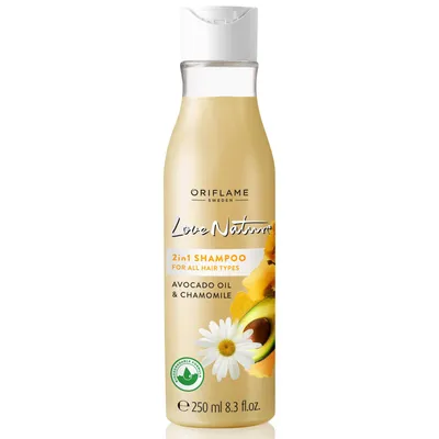 Oriflame Love Nature, 2 in 1 Shampoo Avocado Oil & Chamomile (Szampon 2 w 1 z olejkiem z awokado i rumiankiem do każdego rodzaju włosów)