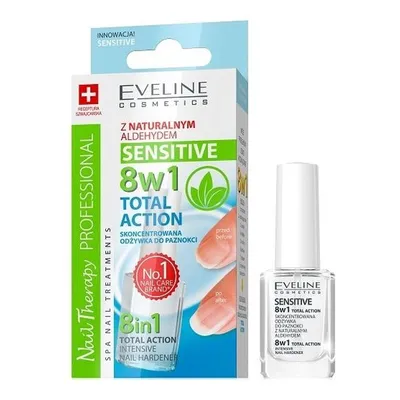Eveline Cosmetics Nail Therapy Professional, 8 w 1 Total Action Sensitive, Skoncentrowana wzmacniająca odżywka do paznokci wrażliwych z kwarcem