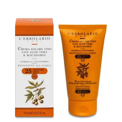 L'Erbolario Solare, Crema Solare Viso con Aloe Vera & Macadamia  SPF 25 (Krem do twarzy przeciw oznakom starzenia)
