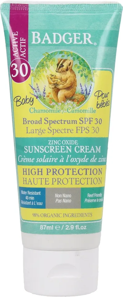 Badger Baby, Sunscreen Cream SPF 30 (Krem przeciwsłoneczny dla niemowląt z rumiankiem i nagietkiem SPF 30)