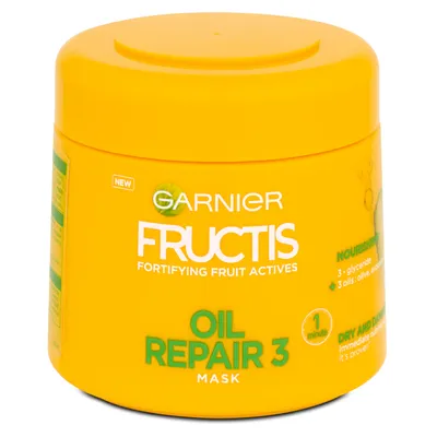 Garnier Fructis, Oil Repair 3, Maska do włosów suchych i zniszczonych z olejem z awokado, masłem shea i oliwą z oliwek