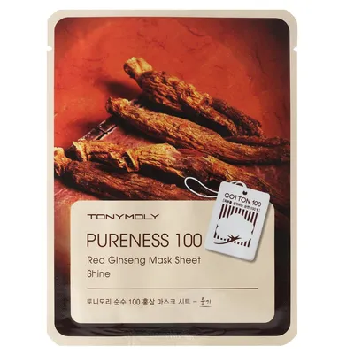 Tony Moly Pureness 100, Red Ginseng Mask Sheet Shine (Maska do twarzy w płachcie z czerwonym imbirem)