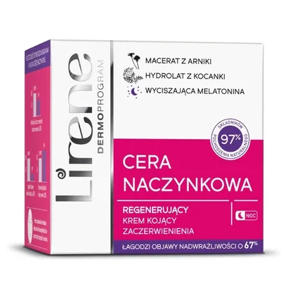 Lirene Dermoprogram Cera Naczynkowa, Regenerujący krem kojący zaczerwienienia na noc