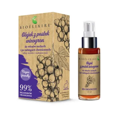 Bioelixire Organic, Olejek z pestek winogron do włosów suchych i po zabiegach chemicznych
