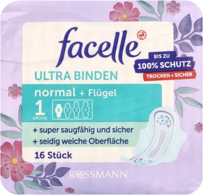 Facelle Ultra Binden Normal + Flugeln (Podpaski ze skrzydełkami bezzapachowe rozmiar 1)