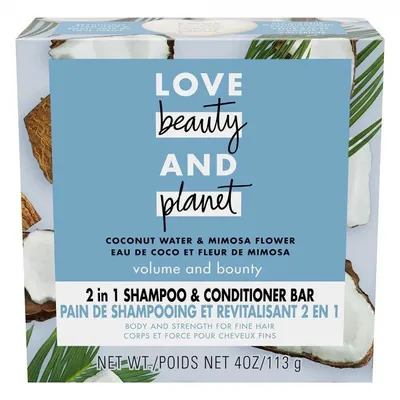 Love Beauty and Planet Coconut Water & Mimosa, Volume & Bounty 2in1 Flower Shampoo and Conditioner Bar (Szampon w kostce do włosów cienkich i pozbawionych objętości)