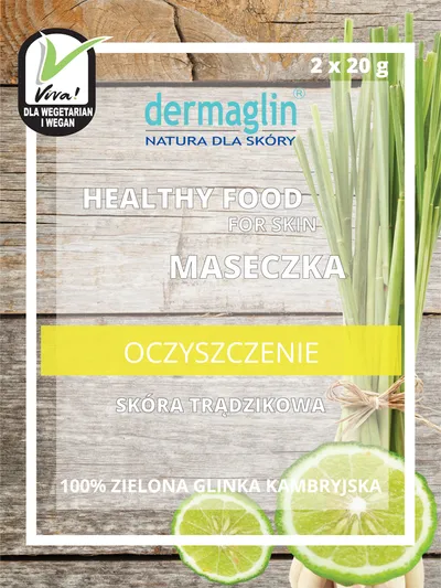 Dermaglin Healthy Food for Skin, Maseczka z  zieloną glinką kambryjską `Oczyszczenie`