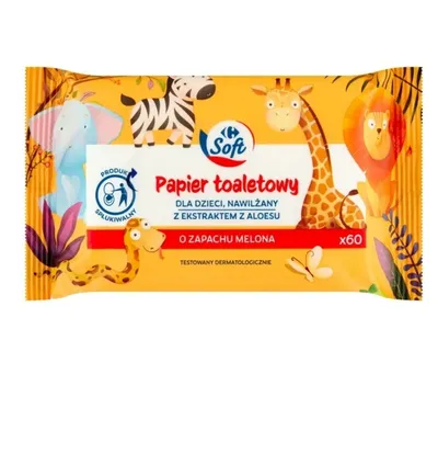 Carrefour Soft (Papier toaletowy dla dzieci nawilżany z ekstraktem z aloesu o zapachu melona)
