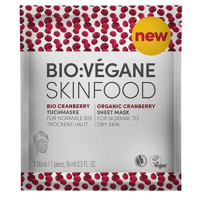 Bio Vegane Skinfood Bio Cranberry, Tuchmaske (Maska w płacie z żurawiną, do skóry suchej i normalnej)