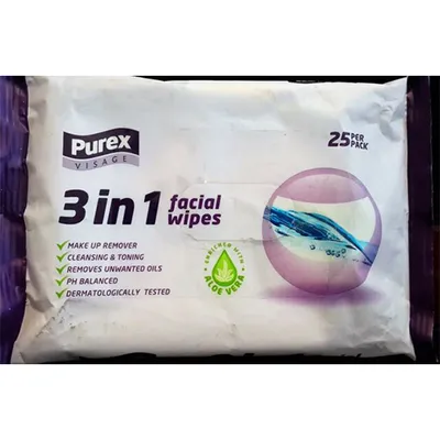 Purex Visage 3 in 1 Cleansing Facial Wipes (Chusteczki do demakijażu 3 w 1)