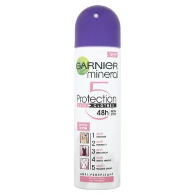 Garnier Mineral Deodorant, 5 Protection Skin + Clothes 48H Spray (Antyperspirant w sprayu)