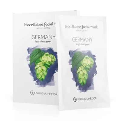 Calluna Medica Germany Hop & Beer Yeats, Biocellulose Facial Mask Sebum Control (Maseczka z biocelulozy regulująca sebum `Niemcy - Chmiel i Drożdże piwne`)
