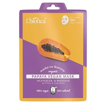 L'biotica Papaya Vegan Mask Purifies & Regulates (Oczyszczająco- regulująca maska na tkaninie)