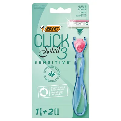 BIC Click Solei 3 Sensitive, 3-ostrzowa maszynka do golenia z wymiennymi wkładami