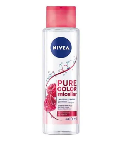 Nivea Pure Color Micellar, Łagodny szampon micelarny do włosów farbowanych  z octem malinowym oraz pielęgnującym olejkiem makadamia