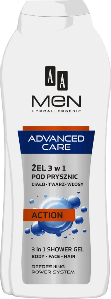 AA Men, Advanced Care Action, Żel 3 w 1 pod prysznic dla mężczyzn