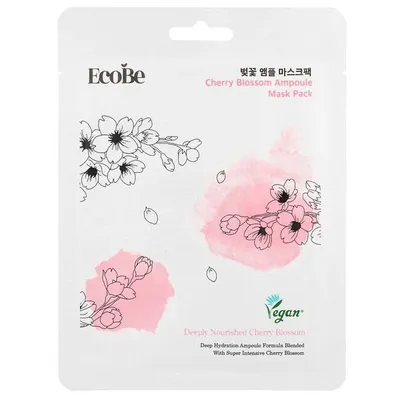 EcoBe Cherry Blossom, Ampoule Mask Pack (Maska w płachcie z ekstraktem z kwiatu wiśni)