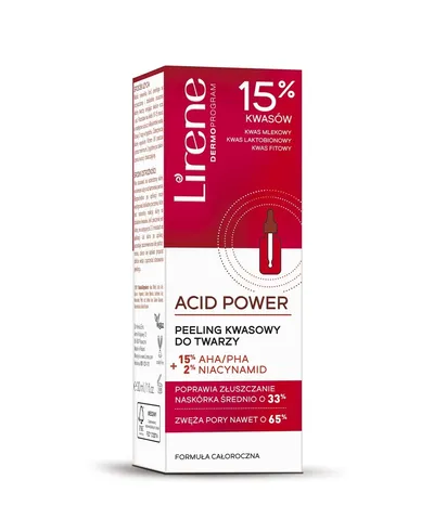 Lirene Dermoprogram Acid Power, Peeling kwasowy do twarzy 15% AHA/PHA + 2% niacynamid