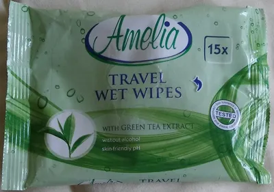 Amelia Travel Wet Wipes with Green Tea Extract (Chusteczki nawilżane z zieloną herbatą)