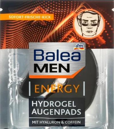 Balea Men, Energy Hydrogel Augen Pads mit Hyaluron & Coffein (Hydrożelowe płatki pod oczy dla mężczyzn z kwasem hialuronowym i kofeiną)