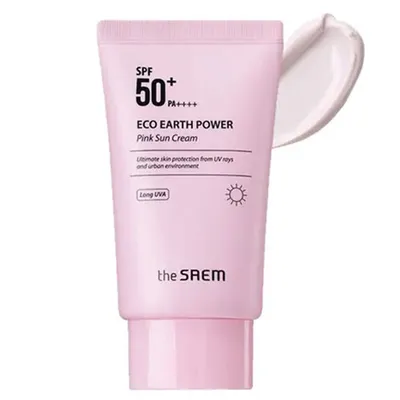 The Saem Eco Earth Power, Pink Sun Cream SPF50+ PA++++ (Krem z wysokim filtrem przeciwsłonecznym)
