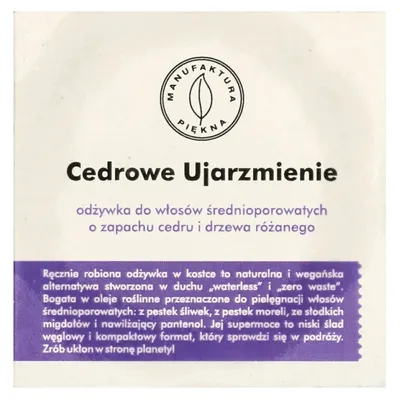 Manufaktura Piękna Cedrowe Ujarzmienie, Odżywka do włosów średnioporowatych o zapachu cedru i drzewa różanego