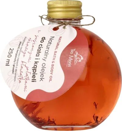 Tso Moriri Natural Bath & Body Oil (Naturalny olejek do ciała i kąpieli z suszonymi płatkami różowego bławatka)