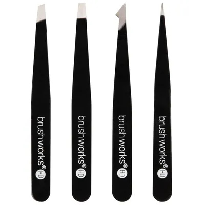 Brushworks HD Black 4 Piece Combination Tweezer Set (Zestaw czarnych pęset)