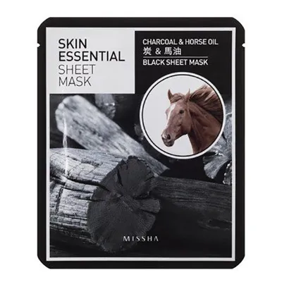 Missha Charcoal & Horse Oil, Skin Essential Sheet Mask (Maseczka w płachcie z węglem drzewnym i końskim olejem)