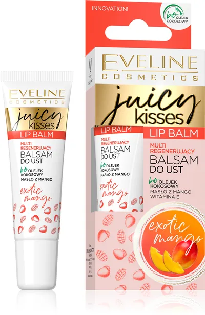 Eveline Cosmetics Juicy Kisses Exotic Mango Lip Balm (Multi regenerujący balsam do ust z masłem z owoców mango)
