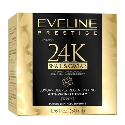 Eveline Cosmetics Prestige, 24k Snail & Caviar, Luksusowy głęboko regenerujący krem przeciwzmarszczkowy na noc