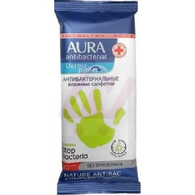 Aura Antibacterial Derma Protect Wet Wipes (Nawilżane chusteczki oczyszczające antybakteryjne)