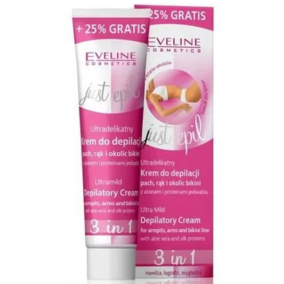 Eveline Cosmetics Just Epil, Ultradelikatny krem do depilacji pach, rąk i okolic bikini z aloesem i proteinami jedwabiu