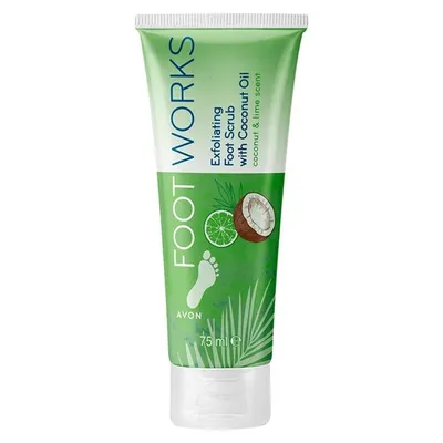 Avon Foot Works Exfoliating Foot Scrub with Coconut Oli (Złuszczający scrub do stóp o zapachu kokosa i limonki)