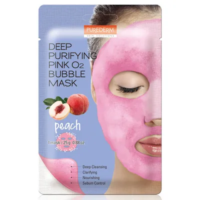 Purederm Deep Purifying Pink O2 Peach Bubble Mask (Maska do twarzy brzoskwiniowa)