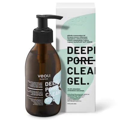 Veoli Botanica Deep Cleansing Gel (Głęboko oczyszczający żel do mycia twarzy z ekstraktem z zielonej herbaty z EGCG, prebiotykiem z cykorii i agawy i ALPAFLOR ALP-SEBUM)