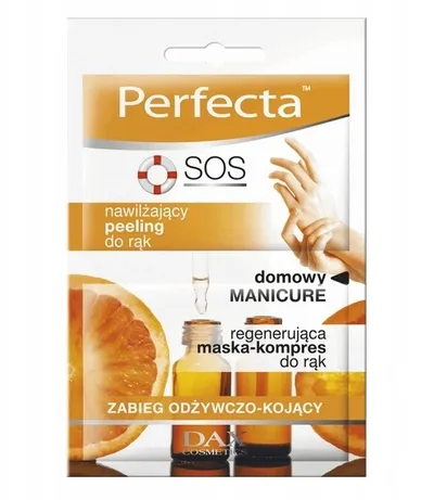 Perfecta SOS Domowy manicure, Zabieg odżywczo-kojący: nawilżający peeling do rąk + regenerująca maska-kompres do rąk
