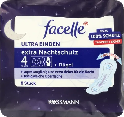 Facelle Ultra Binden Extra Nachtschutz (Ultra podpaski ze skrzydełkami na noc rozmiar 4)