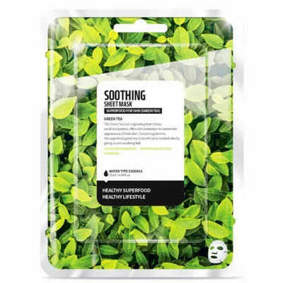 Farmskin Superfood, Soothing Sheet Mask Green Tea (Kojąca maseczka na twarz w płachcie z zieloną herbatą)