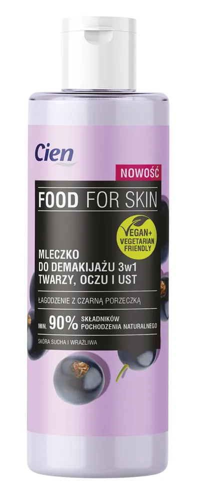 Cien Food For Skin, Mleczko 3 w 1 do demakijażu twarzy, oczu, ust `Łagodzenie z czarną porzeczką`